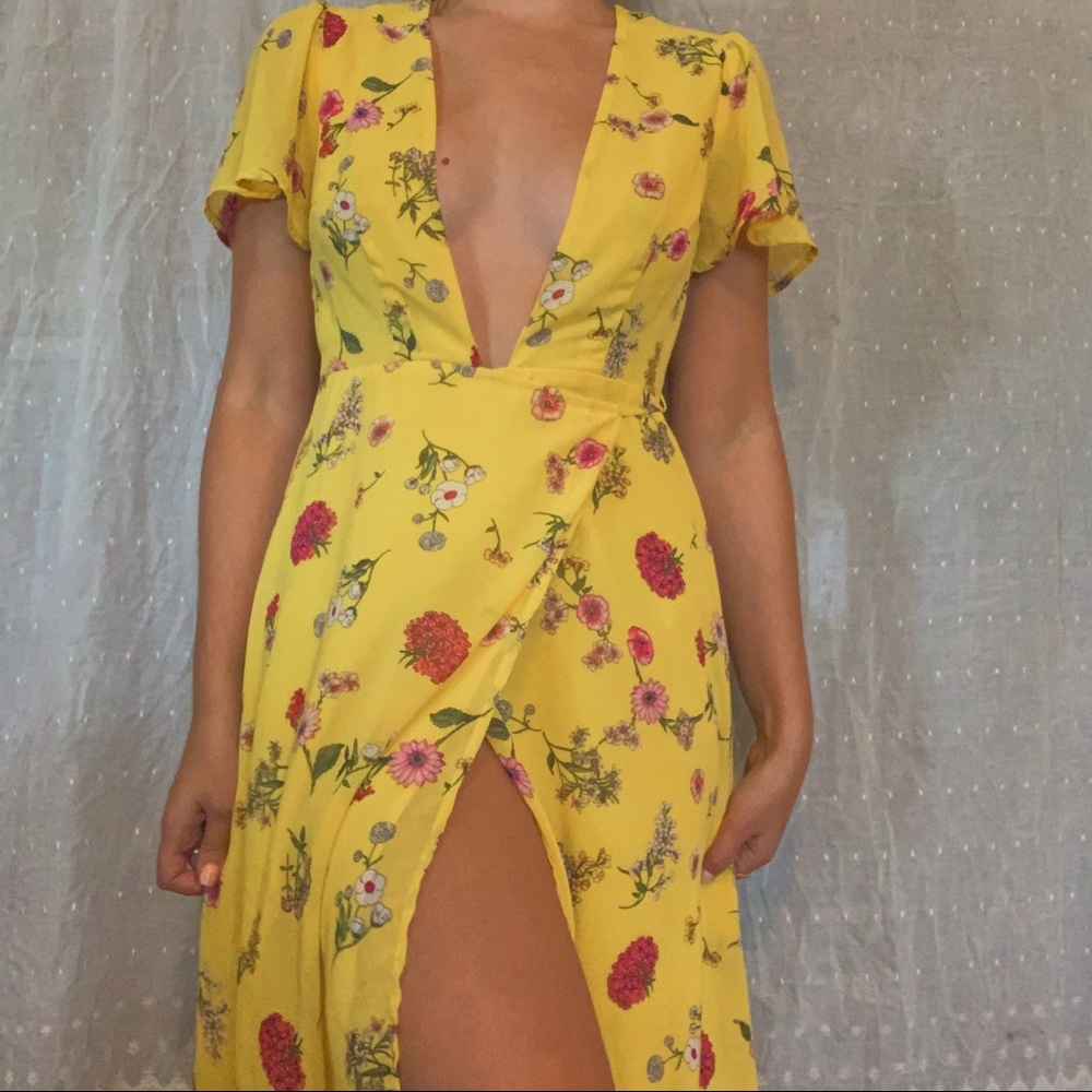 Yellow multi-color floral dress
